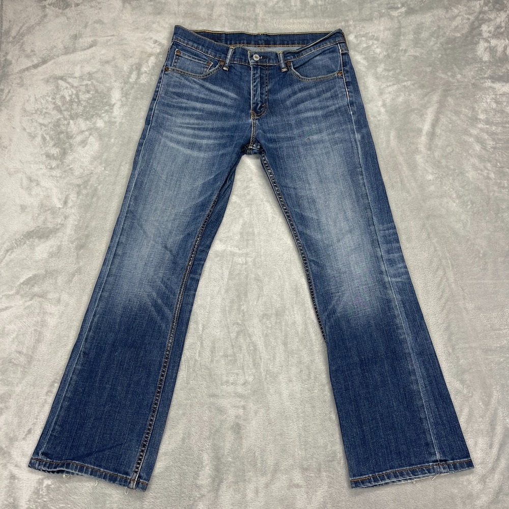 Levi's Jeans Mens 32x30 Blue Denim Whiskered Faded Stretch 527 Slim Bootcut Leg